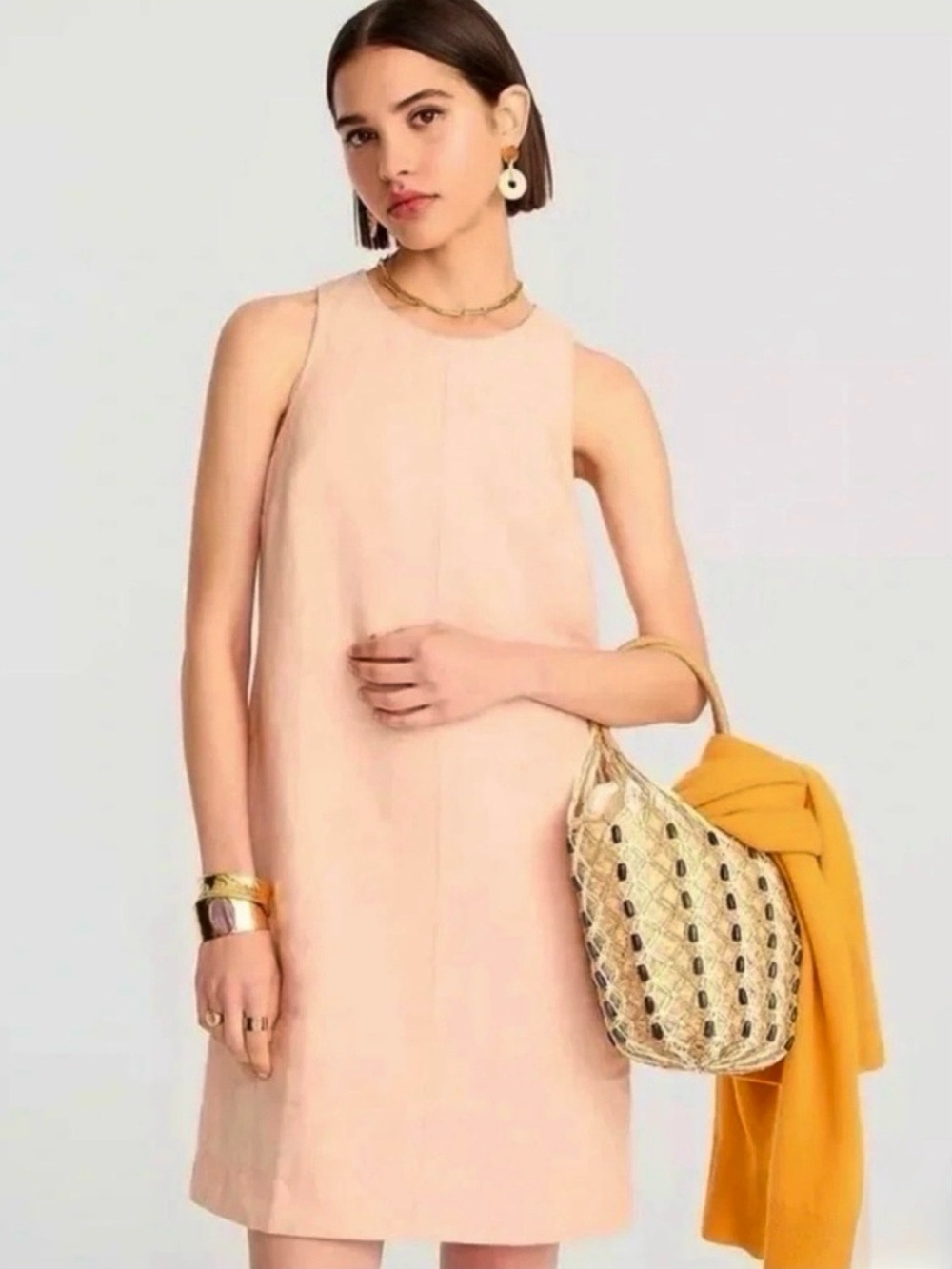 J Crew Linen Peach Button Back Shift Dress